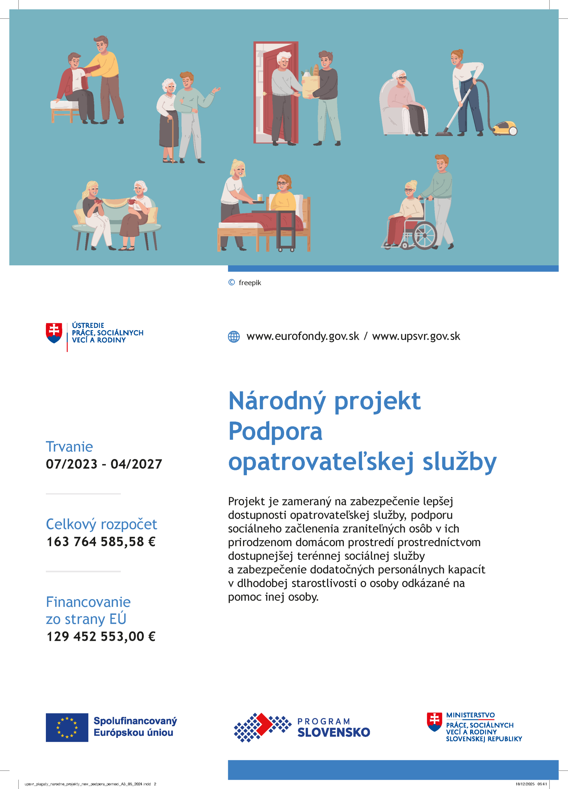 Plagát národného projektu Podpora opatrovateľskej služby